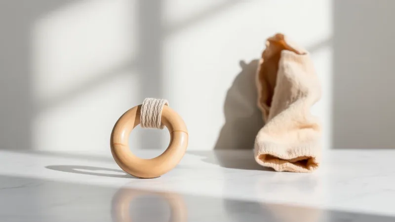 Un unico sasso pallido a forma di dente appoggiato tra ciottoli scuri e lisci su una mensola semplice, in luce naturale fredda.