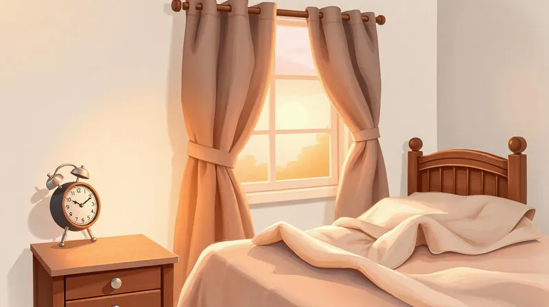 A toddler's bedroom in the early morning, curtains opened to a soft pale sunrise, an analogue clock on the bedside table