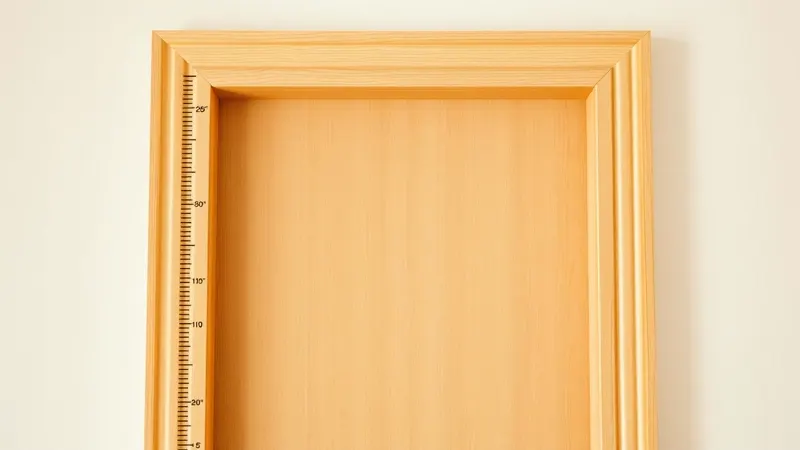 Ein Türrahmen mit Bleistiftmarkierungen in verschiedenen Altersstufen, die nach oben ohne sichtbare Decke weiterlaufen.