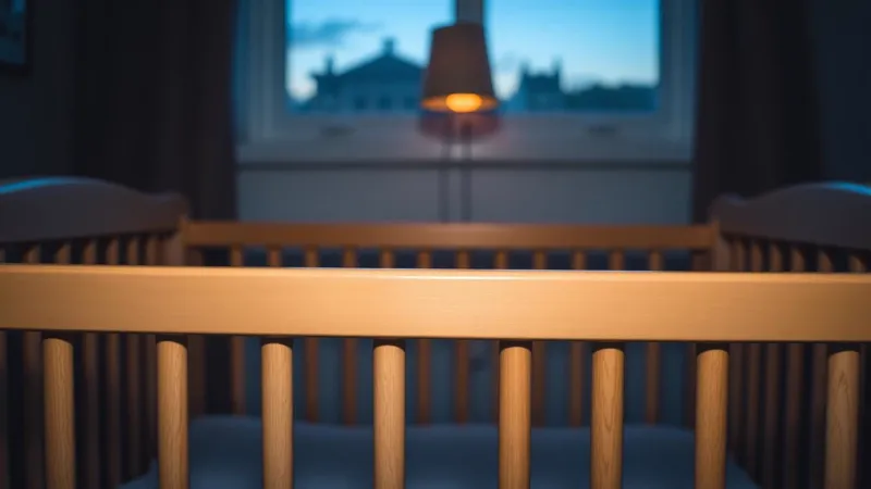 Et lille tårn af træklodser med en klods forskudt en anelse, stadig stående men tydeligt skævt, blødt dagslys fra den ene side.